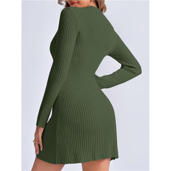 Womens Long Sleeve Sweater Mini Dress Green - Picture 6 of 6